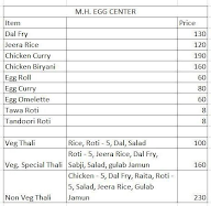 M H Egg Centre menu 1