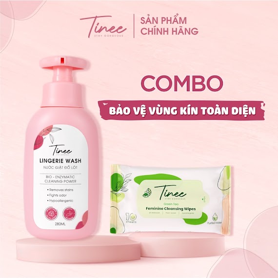 Combo 1 Nước Giặt Đồ Lót Và 1 Gói Khăn Giấy Vệ Sinh Phụ Nữ Vùng Kín Tinee Trà Xanh 10 Tờ/Gói