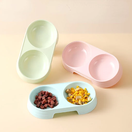 Macaron Pet Double Bowl Plastic Kitten Dog Food Drinking Tray Feeder Cat Feeding Pet Supplies Accessories Cuenco Para Ga