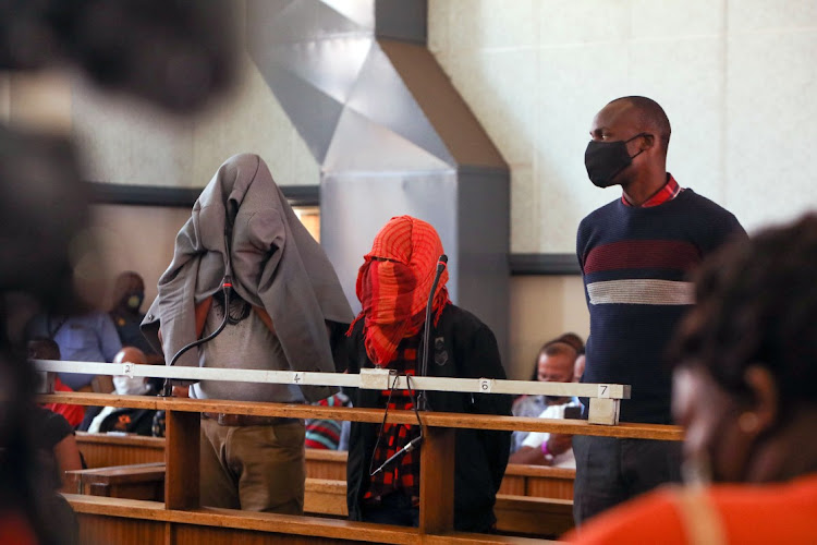 FILE IMAGE: From left: Simon Scorpion Ndyalvane, Caylene Whiteboy and Vorster Netshiongolo appear at the Protea Magistrates court in Soweto, Johannesburg, 28 September 2020.