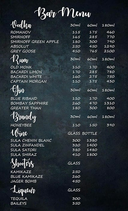 VIBE Bar And Kitchen menu 