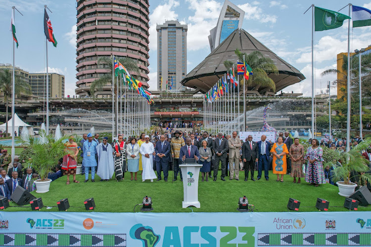 President William Ruto surrounded by Heads of State as he announced the Nairobi Declaration at the Africa Climate Summit on September 6, 2023