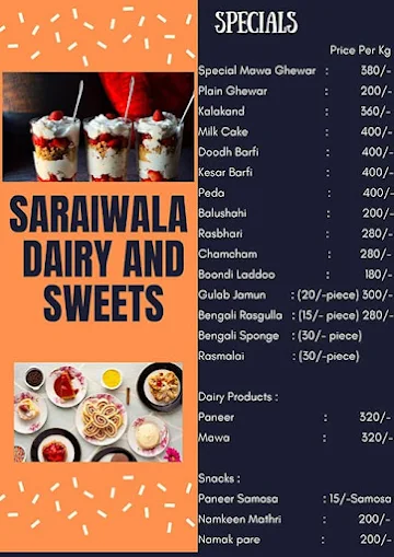 Saraiwala Dairy And Sweets menu 