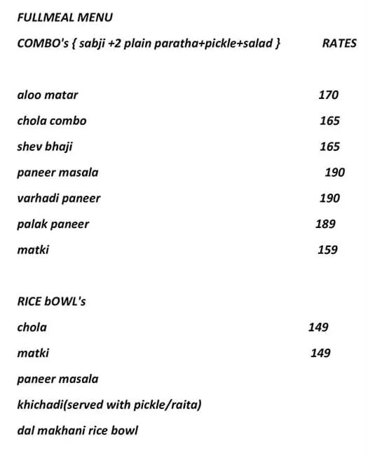 Full Meal menu 