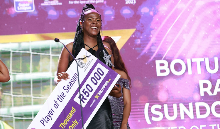 Mamelodi Sundowns Ladies Boitumelo Rabale during the Hollywoodbets Super League end of season awards held at the Vodacom Dome.