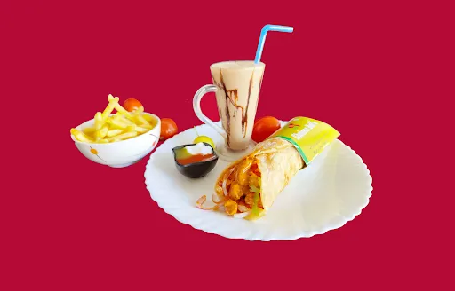 Paneer Masala Roll With Cold Coffee And Masala French Fries