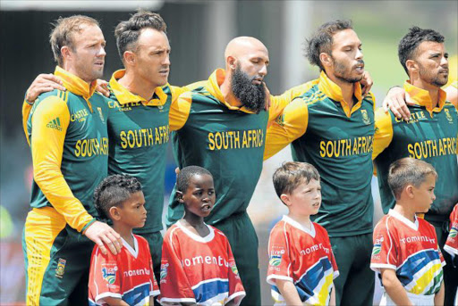 WARRIORS: South African cricket stars AB de Villiers, Faf du Plessis, Hashim Amla, Farhaan Behardien and JP Duminy pictured during the last Proteas match played at Buffalo Park, against the West Indies in 2015.The Proteas take on Bangladesh in a one-day international next week Sunday in East London Picture: GALLO IMAGES