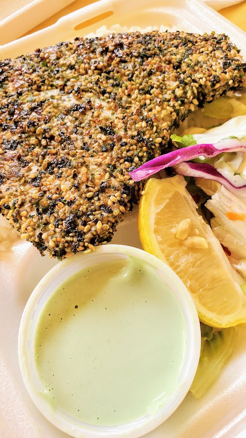 Eats in Oahu - If you head towards the beautiful beaches of Lanikai, and Kailua, fuel up at Ono Steaks and Shrimp Shack- Furikake Ahi with wasabi aioli