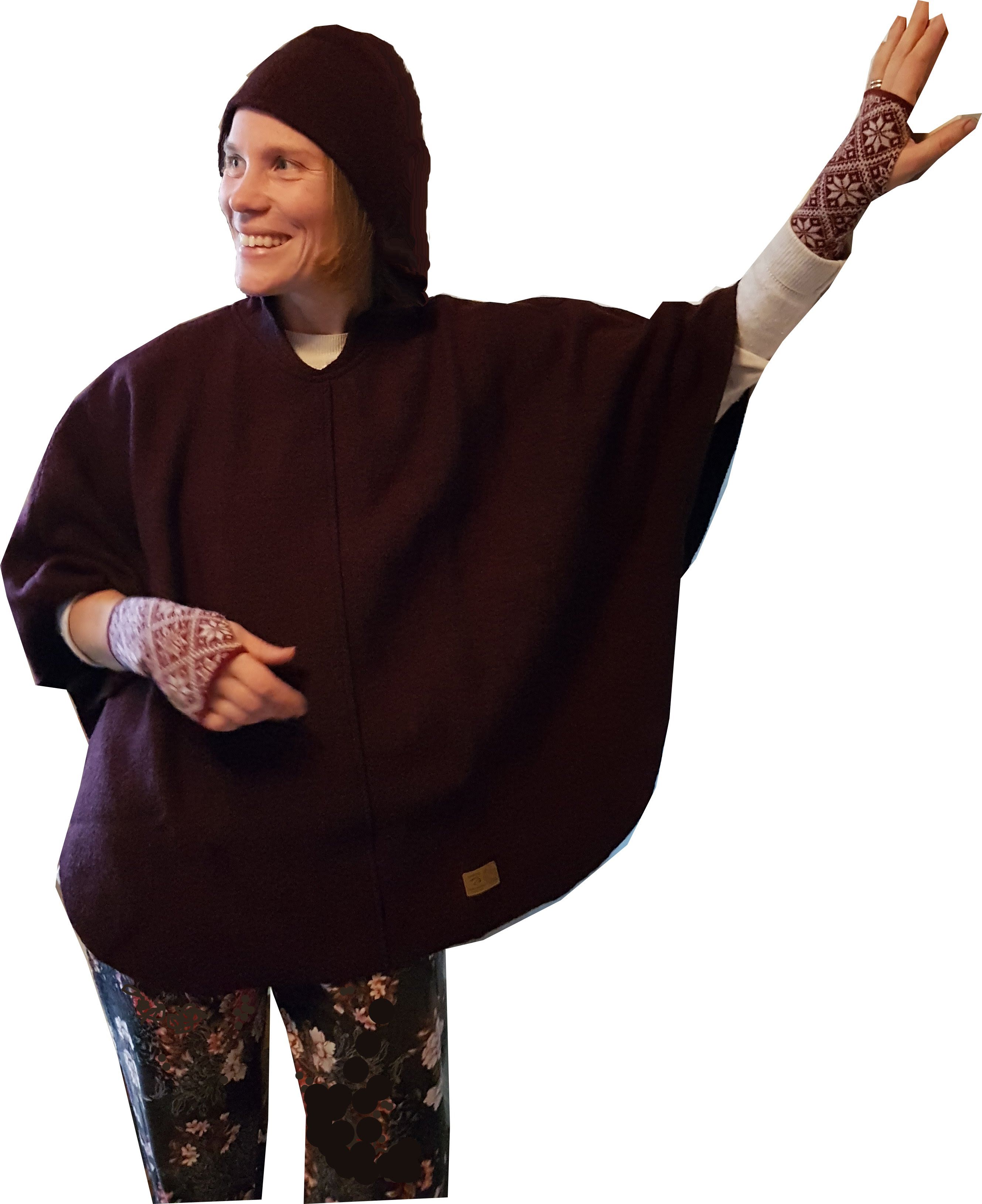 Poncho Ivanhoe, % ull, bordeaux, onesize - Ullkläder