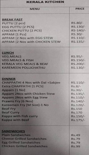 Kerala Kitchen menu 