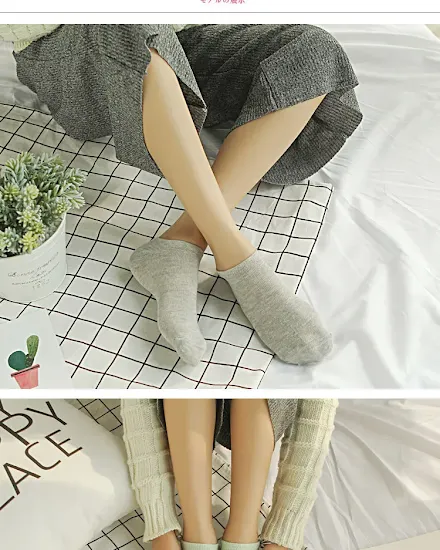 1Pair Low Cut Women Socks Solid Color Black White Gray Br... - 3