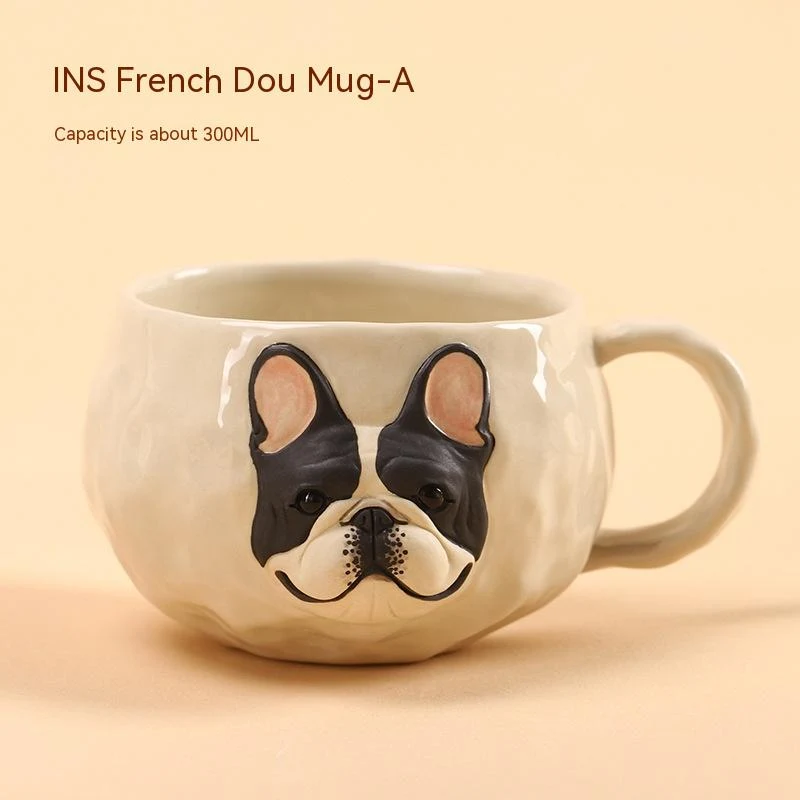 Handmade French Bulldog Coffee Cup Original Design. Enjoy your coffee in style with this unique and artistic handmade cu