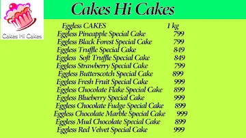 Cakes Hi Cakes menu 