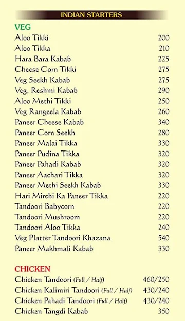 Swaadam Family Restaurant - Kc Hospitality menu 