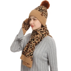 Title 4, Winter Solid Color Scarf Hat Gloves Knitted Thr...