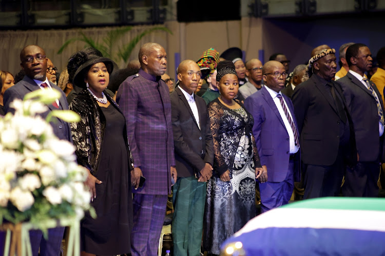 High profile guests, including former health minister Zweli Mkhize, were among those attending the funeral of Mbongeni Ngema at the Durban ICC on Friday.