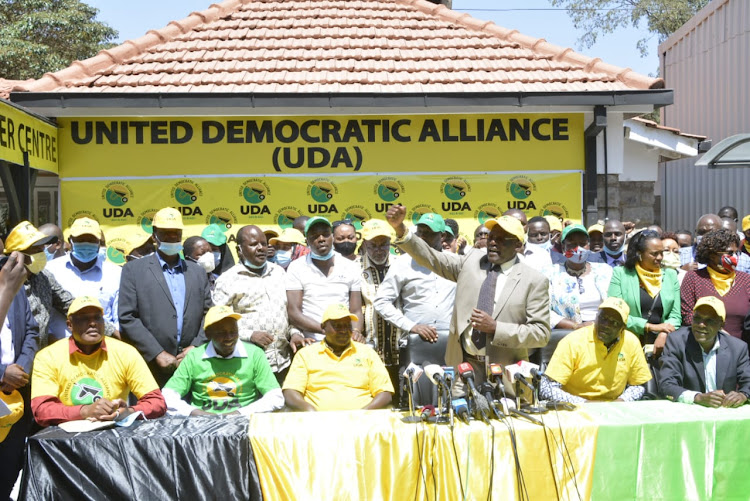 Allies of Deputy President William Ruto during the unveiling of candidates for the upcoming by-elections at the UDA party offices in Kilimani, Nairobi on January 8, 2020.