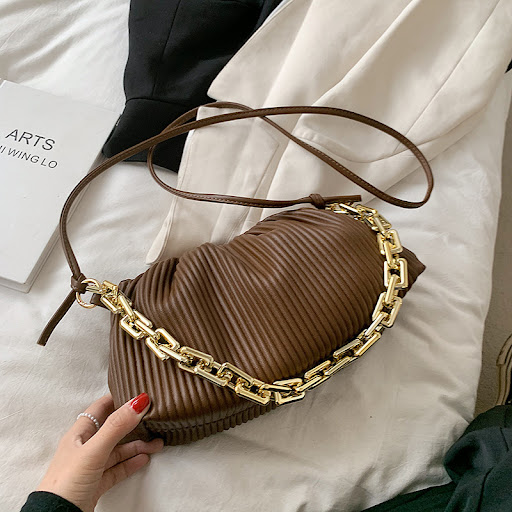 Title 7, Trendy Fold Cloud Bag with Personality Thick Ch...