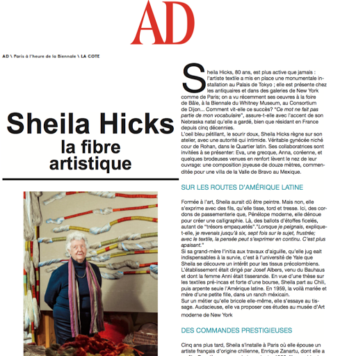 Sheila Hicks, AD magazine, 2014, la fibre artistique