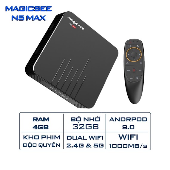 Android Tivi Box Magicsee N5 Max - Ram 4Gb, Rom 32Gb, Android 9.0 - Dual Wifi - New 2020