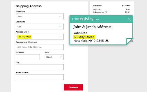 MyRegistry Shipping Address Assist