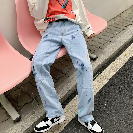 Title 7, Splash-ink Jeans Mens Autumn Trend Loose Strai...