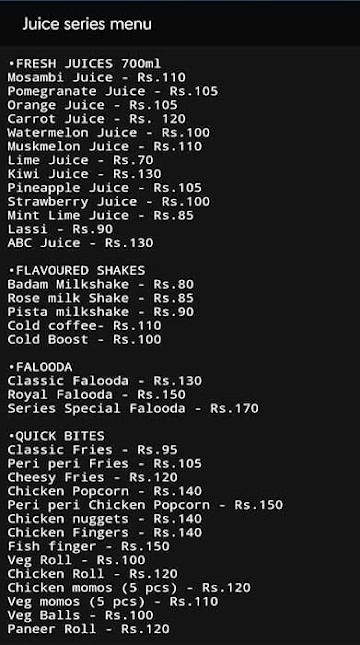 Juice Series menu 