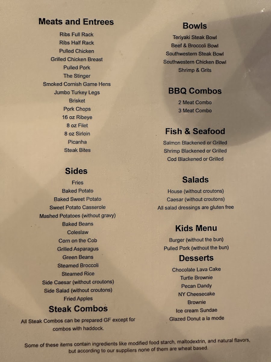 The Armory Smokehouse gluten-free menu