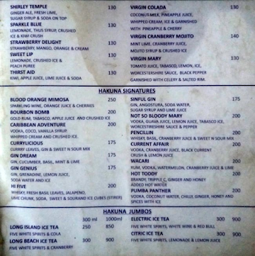 Hakunamatata Manipal menu 