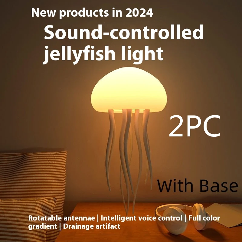 LED-kwal sfeerlamp draagbaar voor de nacht. Kwal decoratie en slimme tafellamp voor op het nachtkastje, creëert een ontspannen en rustgevende sfeer.