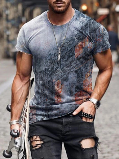Title 6, Trendy Abstract Painting Print Short-Sleeved T-...