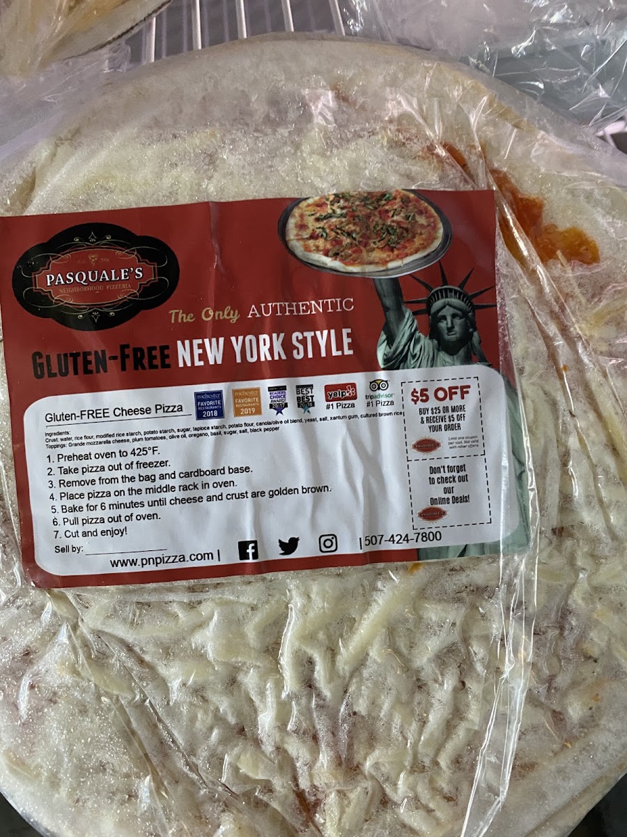 We have take and bake frozen gluten free cheese