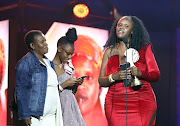 Amanda Maliba accepting the Entertainment Journalist of the Year Award at the 1st Annual Basadi in Music Awards at Gallagher Convention Centre in Johannesburg. 