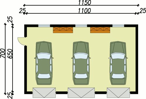 G7 szkielet drewniany, garaż trzystanowiskowy - Rzut garażu
