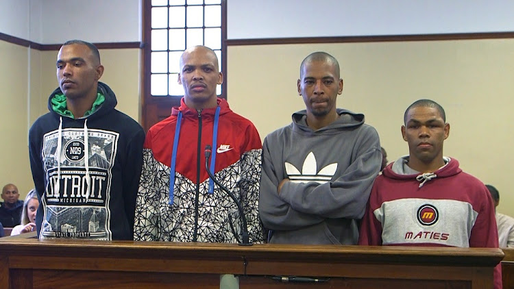 Vernon Witbooi, Geraldo Parsons, Nashville Julius and Eben van Niekerk stand accused in the Stellenbosch Magistrate’s court for the kidnapping, rape and murder of Stellenbosch University student Hannah Cornelius.