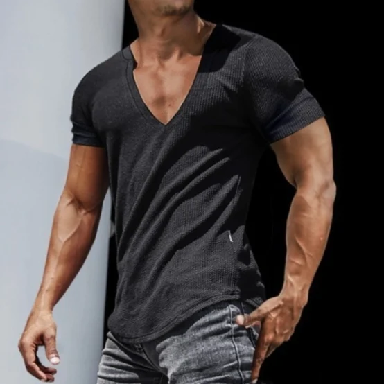 Męska koszulka V-neck casual fashion, idealna na co dzień, wygodna i modna, doskonała do casualowych stylizacji