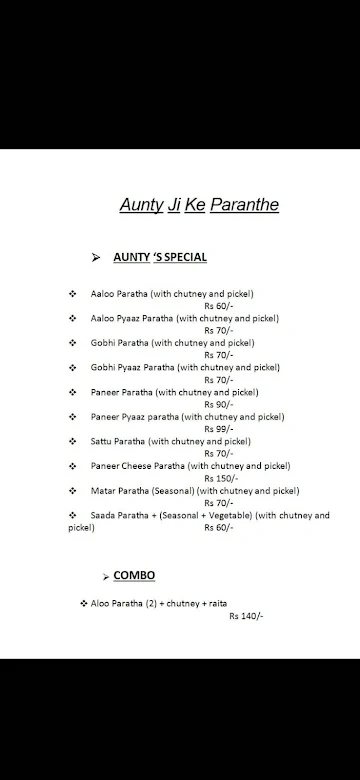 Aunty Ji K Paranthe menu 