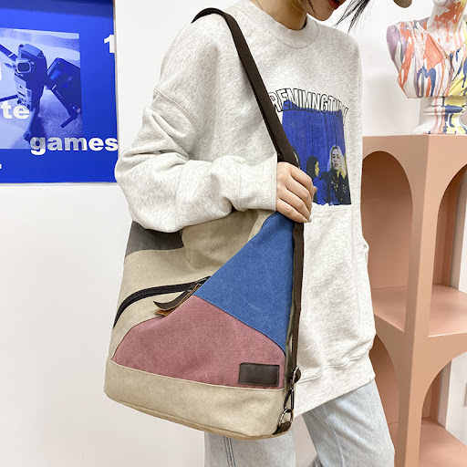 Title 2, Fashion Art Canvas Bag with Stitching and Contr...