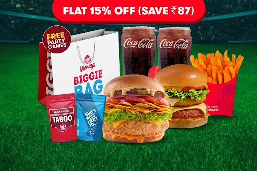 Flat 15% Off On 2 Premium Non Veg Burgers + Fries + 2 Beverages