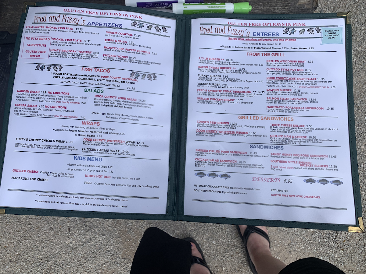 Fred & Fuzzy's Waterfront Bar & Grill gluten-free menu