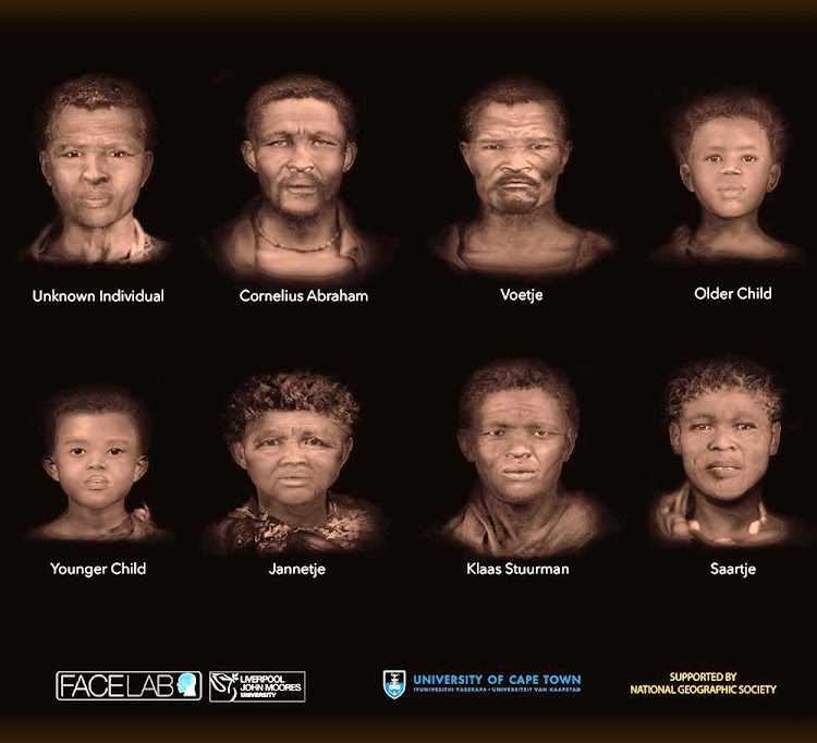 Eight of the nine people from Sutherland whose faces were reconstructed. The skull of the ninth, a man named Totje, was missing from his skeleton.