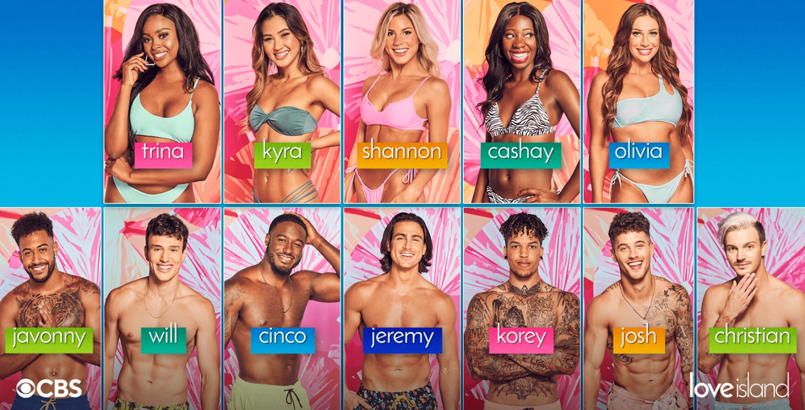 Headshots of Love Island Season 3 cast with their names