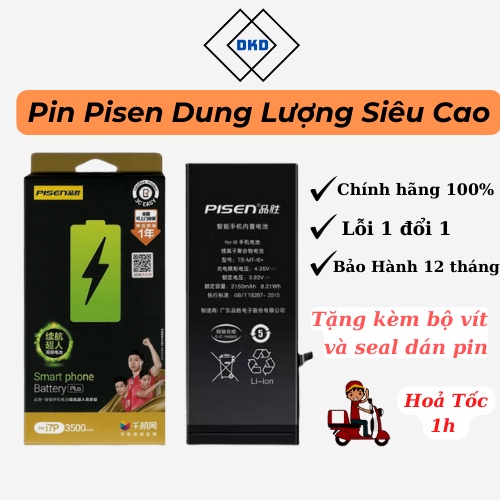 Pin Pisen Dung Lượng Siêu Cao Cho Ip 5Se/6/6S/6Plus/6Splus/7/7Plus/8/8Plus/X/Xs/11 + Tặng Kèm Bộ Vít Mở Máy