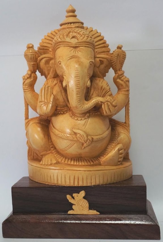 Handcarved Ganesha idol made of Shivani wood and Rose wood