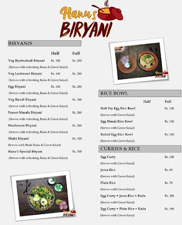 Hanu's Kitchen Biryani menu 