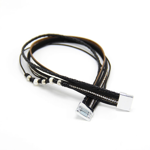 Title 4, Fashion Magnetic Snap Cowhide Woven Pearl Brace...