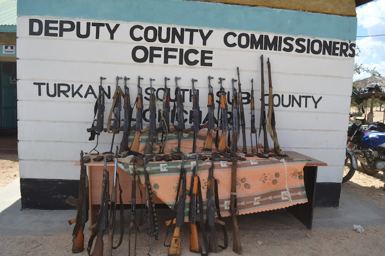 Recovered illegal firearms and round ammunition in Turkana south displayed