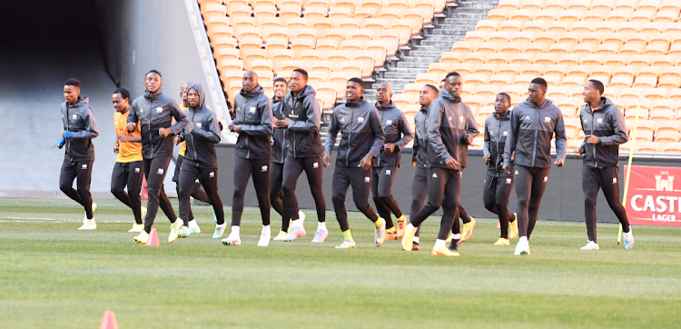Bafana Bafana players during the national men's team press conference at Johannesburg's FNB Stadium on June 16 2023.