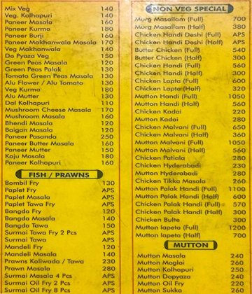 Hotel Sai Mahadev menu 