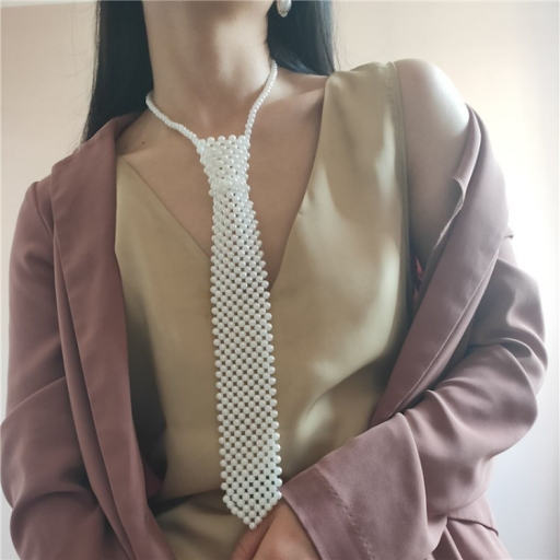 Title 7, Beaded Flat Cutout Vintage Pearl Tie for Elegan...
